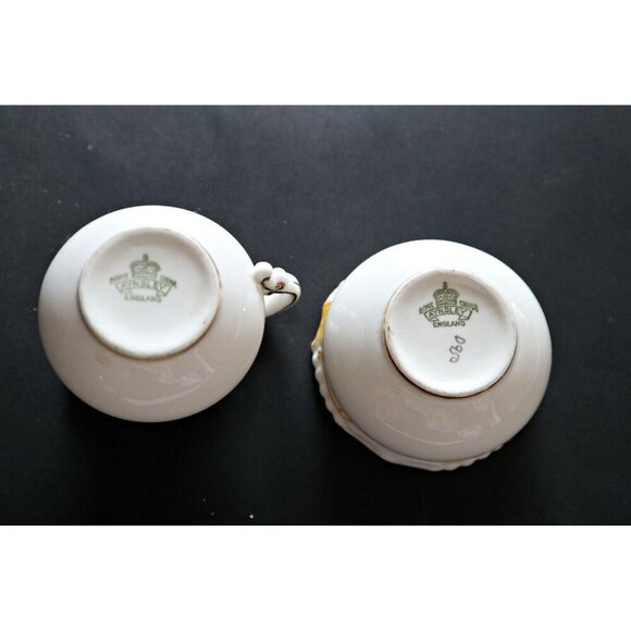 Vintage Aynsley Cream & Sugar Petite White With Yellow Trim - Picture 4 of 4